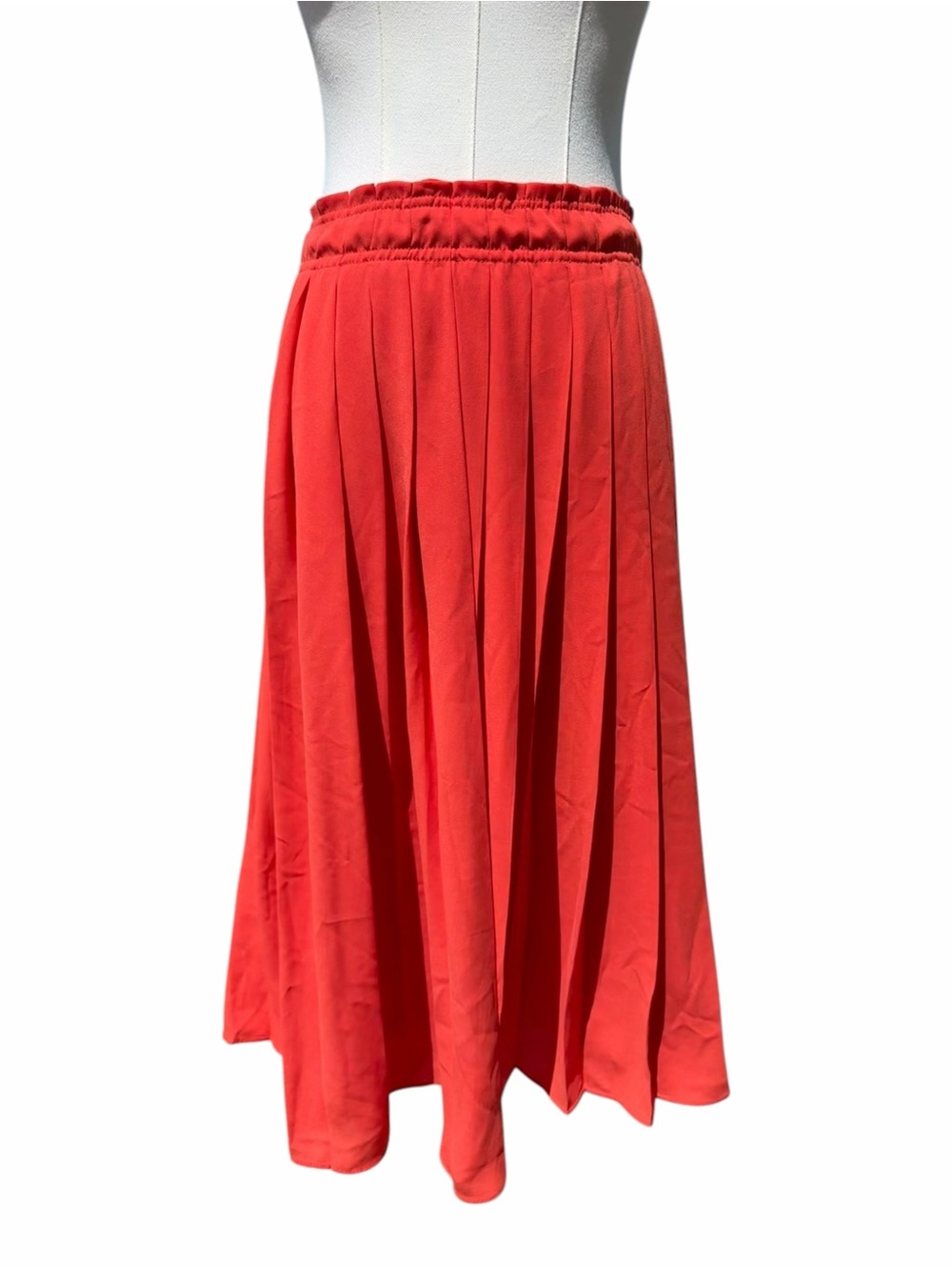 J.Crew Pleated Midi Skirt Women Size 4 Red Orange Flowy Lined Preppy Coastal